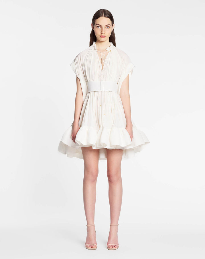 SHORT DRESS IN CHARMEUSE, OFF WHITE