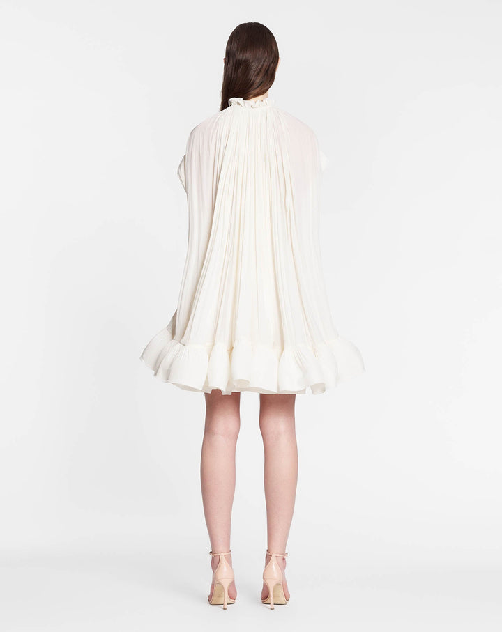 SHORT DRESS IN CHARMEUSE, OFF WHITE