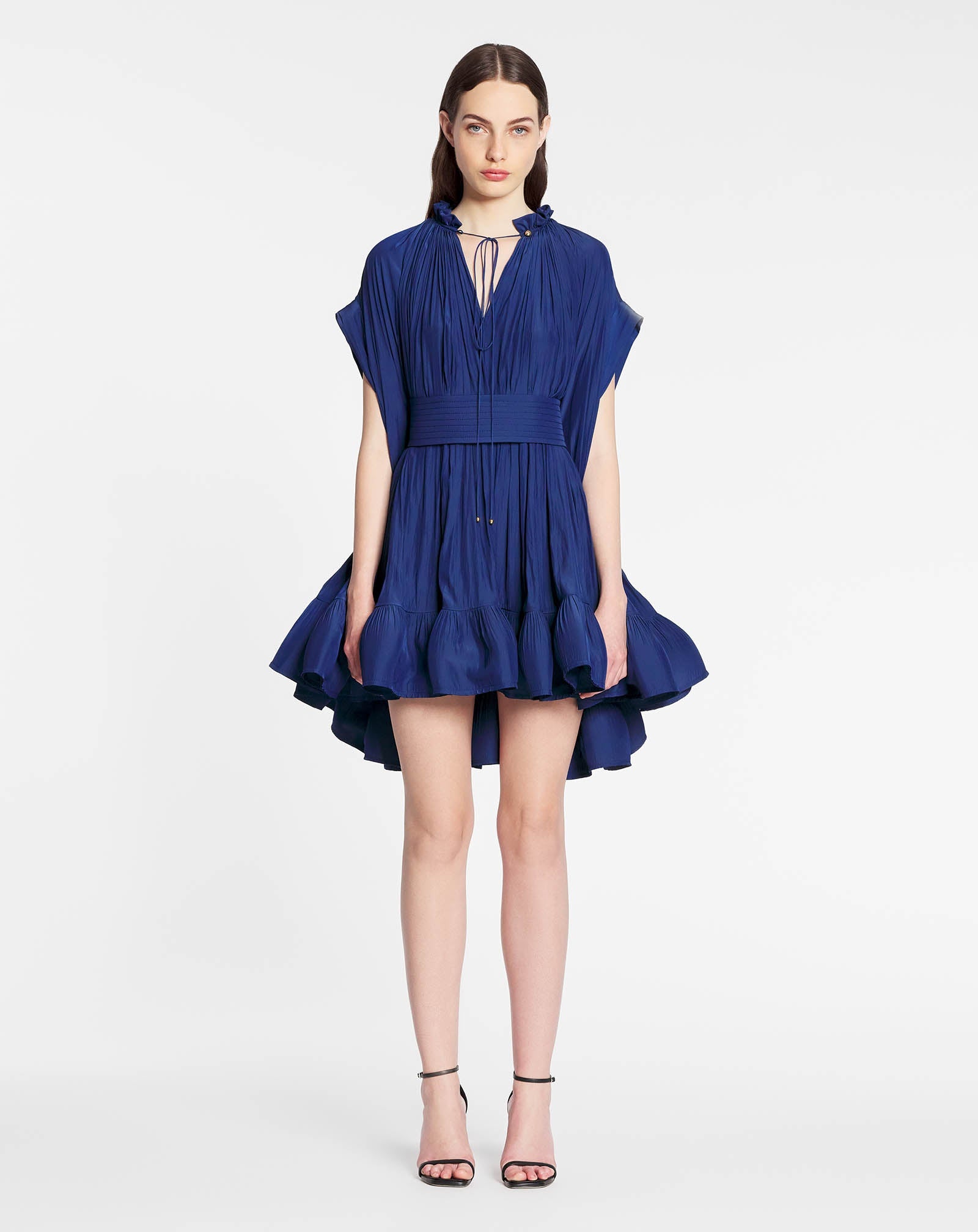 ROBE COURTE EN CHARMEUSE BLEU