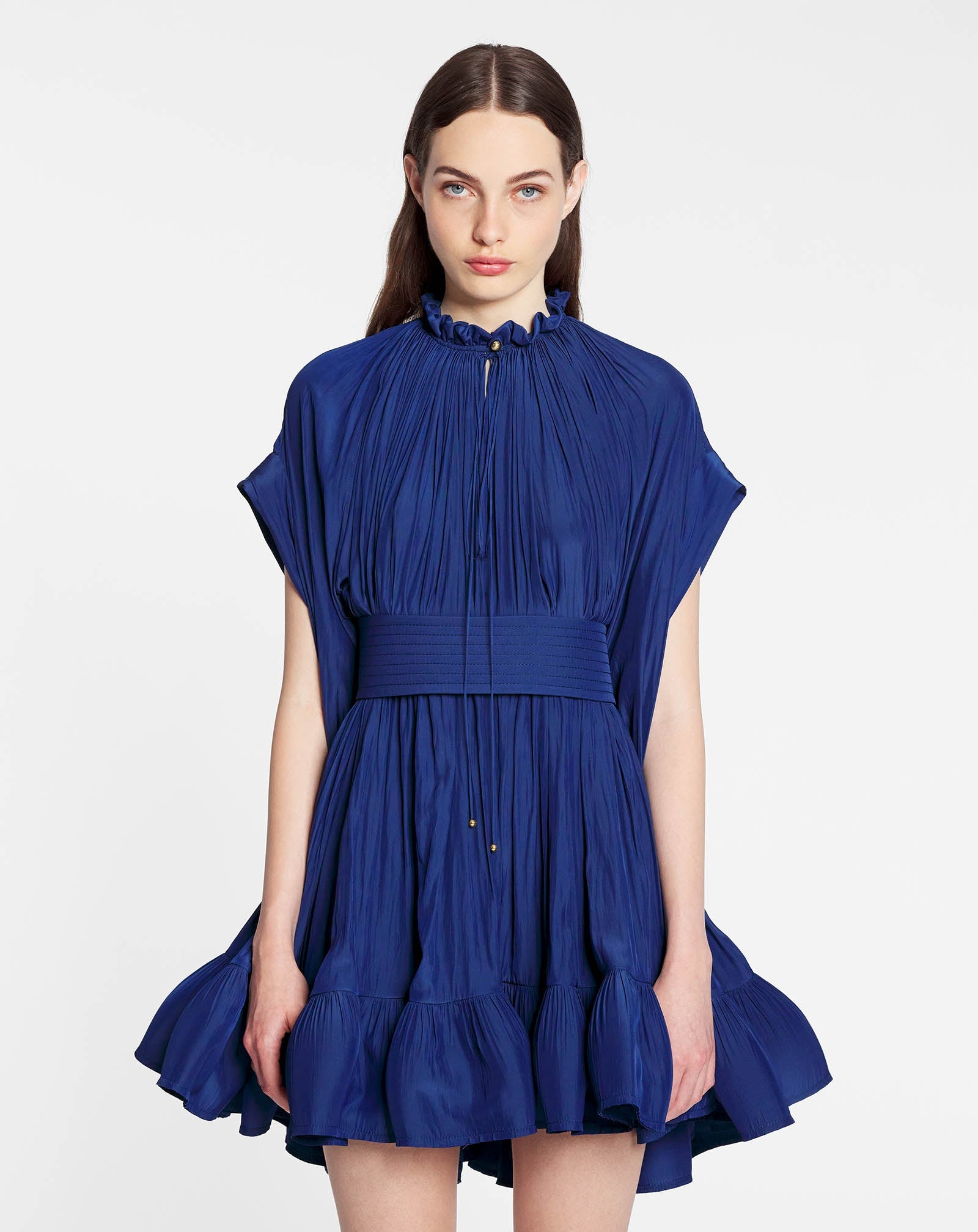 ROBE COURTE EN CHARMEUSE BLEU