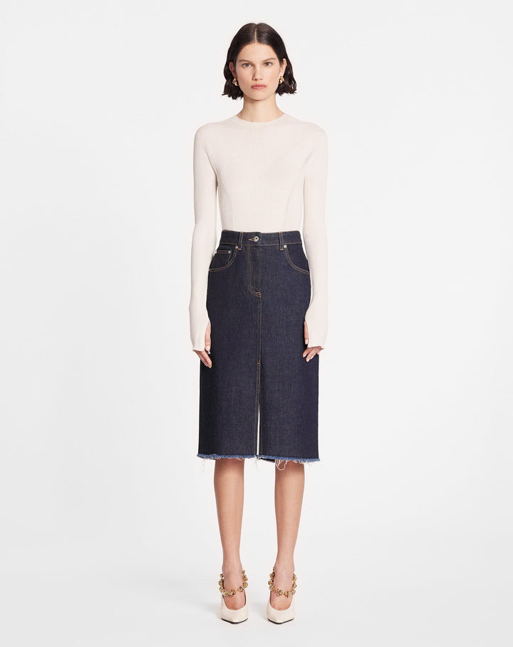 MID-LENGTH STRAIGHT DENIM SKIRT