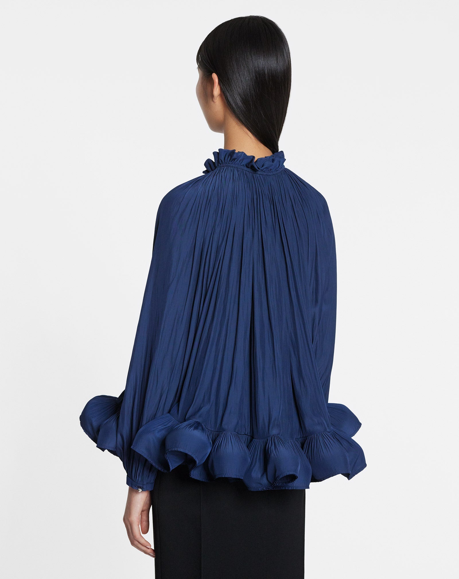 LONG-SLEEVE CHARMEUSE BLOUSE, INK BLUE